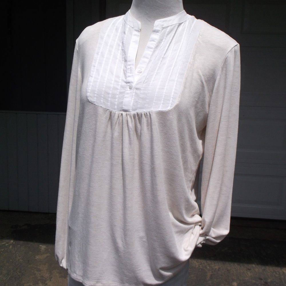 Cabernet Mixed Knit Henley Style Long sleeve top